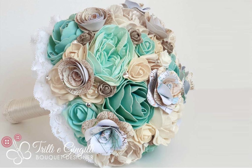 Bouquet sposa tema viaggio tiffany